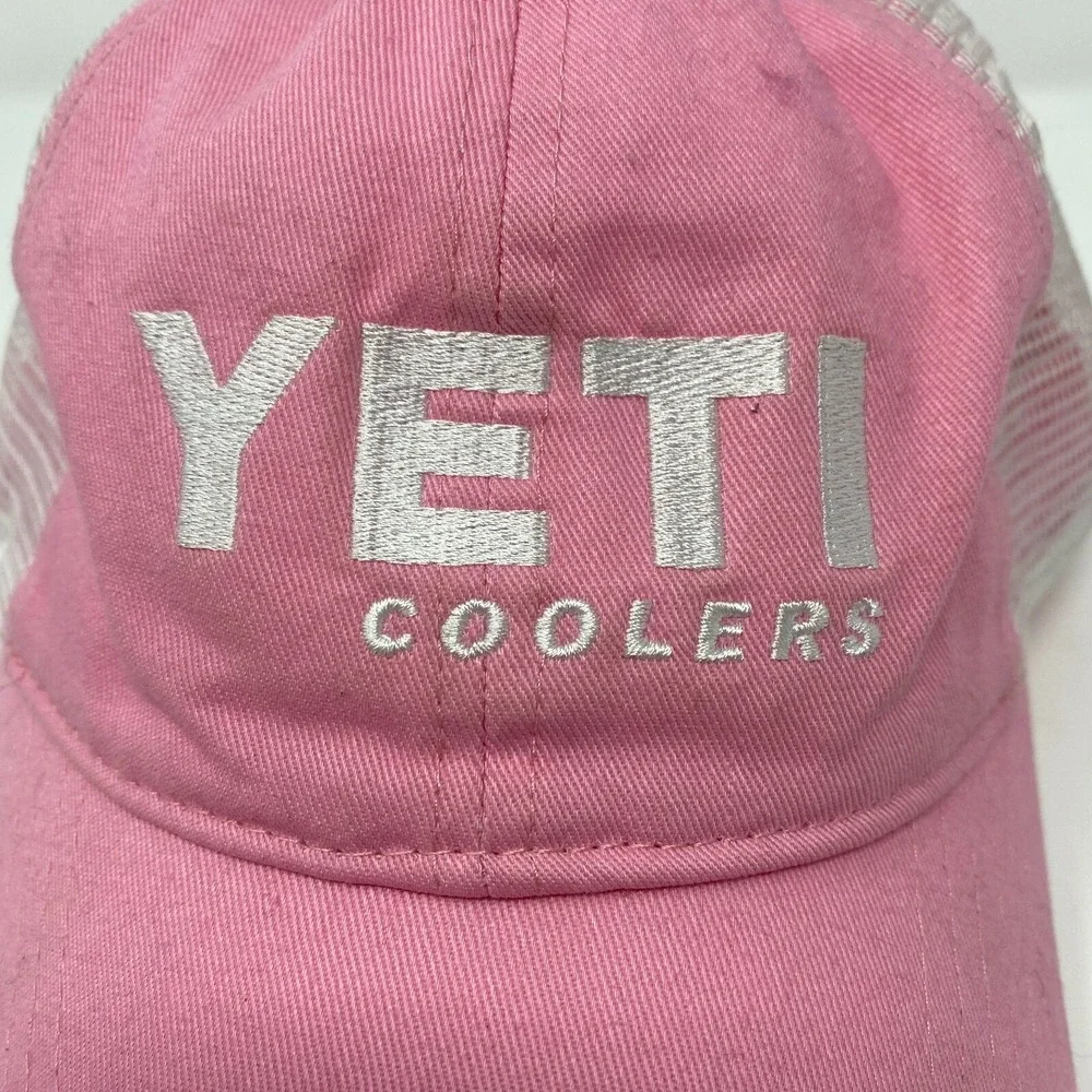 YETI Cooler Pink Embroidered Mesh SnapBack Baseball‎ Cap Hat Trucker Mesh